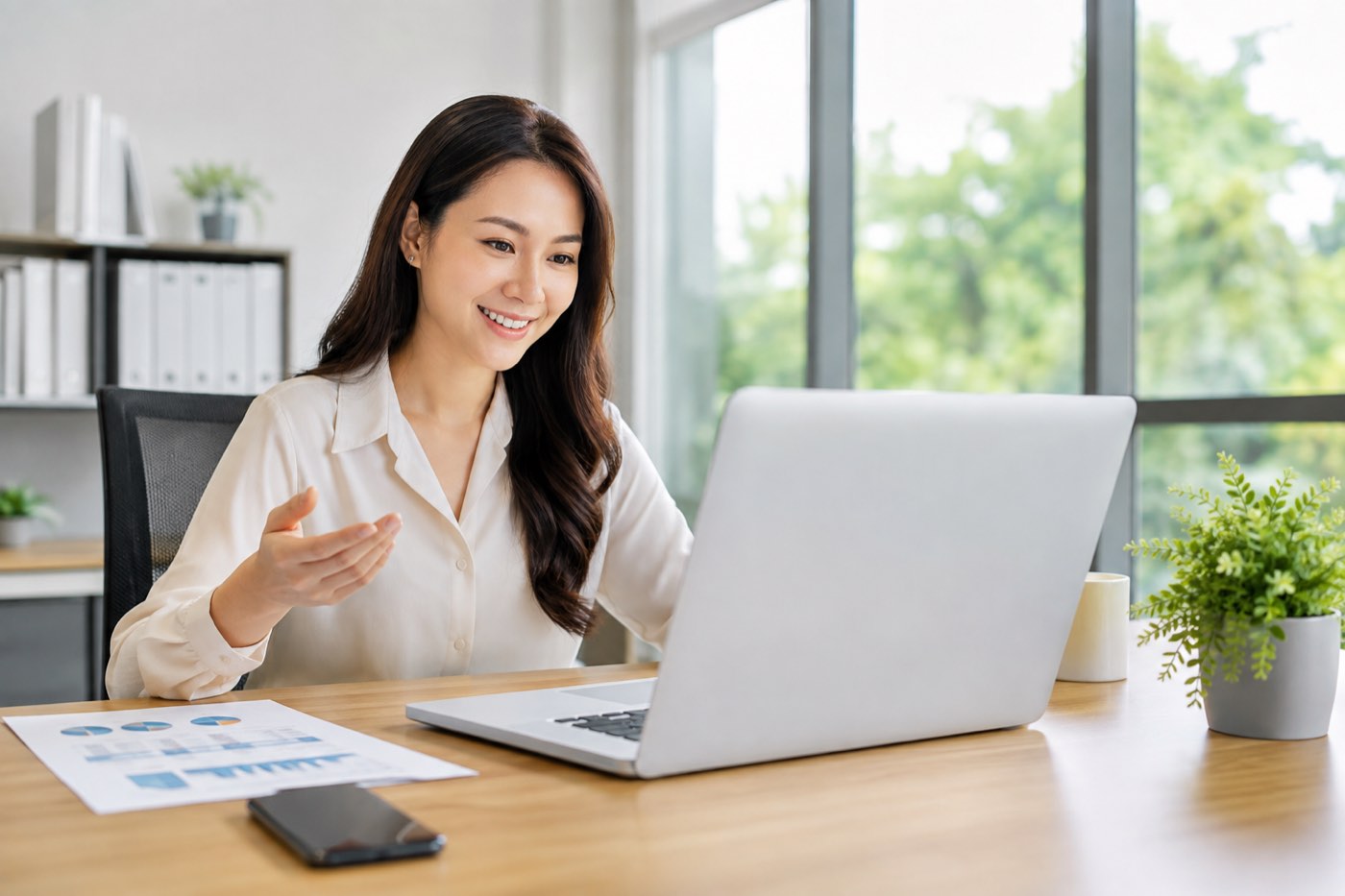 Người làm forwarder đang gọi video trao đổi với khách bên laptop